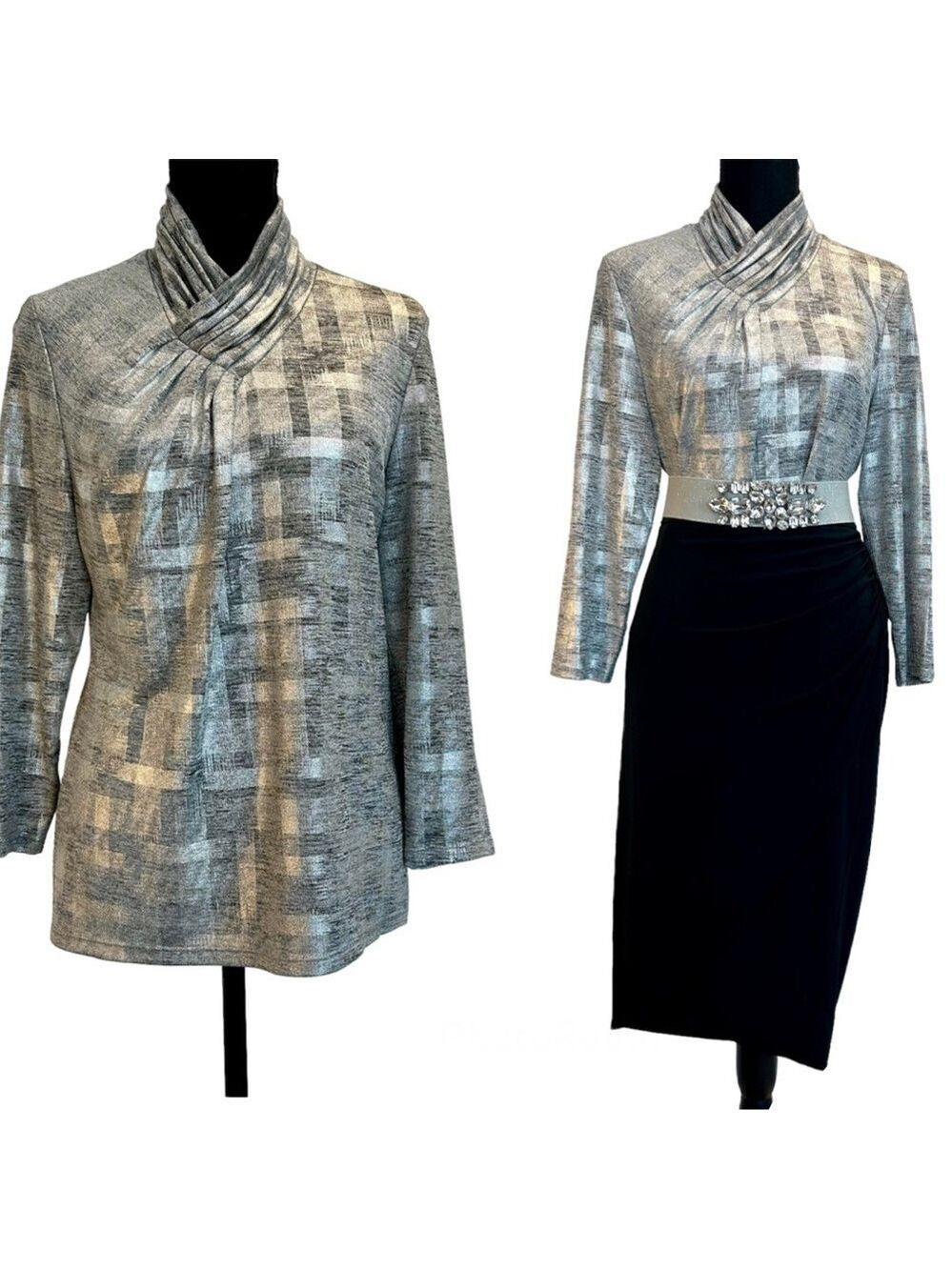 CALVIN Klein silver metallic high neck blouse
